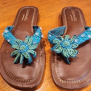 Coconuts by Matissa Blue/Green Embellished Flip Flop Size 7.